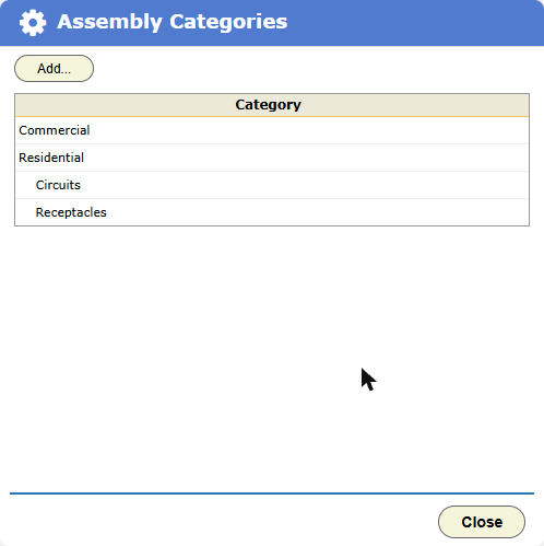 The Assembly Categories dialog showing a small tree, with child categories indented under their parent